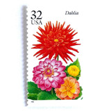 Dahlia Postage Stamps | Fall Garden Flowers | Garden Flowers Series | Botanical | Wedding Stamps | Vintage Unused USPS Postage 32c | Pack of 10 Postage Stamps