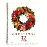 "Tropical Wreath" Postage Stamps | Christmas Wreaths Series| Unused USPS Postage 32c | Pack of 10