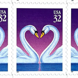 Love Swans Postage Stamps | Love Series | Purple Background | Heart | Wedding Stamps | Valentine | Vintage Unused USPS Postage 32c | Pack of 10 Postage Stamps