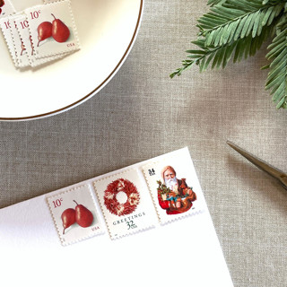 Christmas Red Wreath Vintage Postage Set | Each Set Will Mail a 1 oz Letter | 10 Sets (30 Stamps Total) Postage Stamps