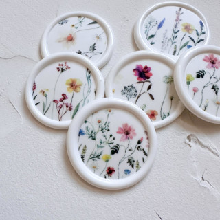 Self-adhesive wax seal | Bright watercolor florals design - white Wax Seals
