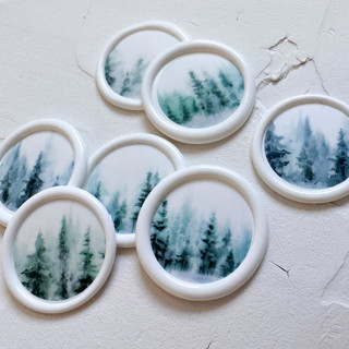 Self-adhesive wax seal | Misty Pines design - white Wax Seals