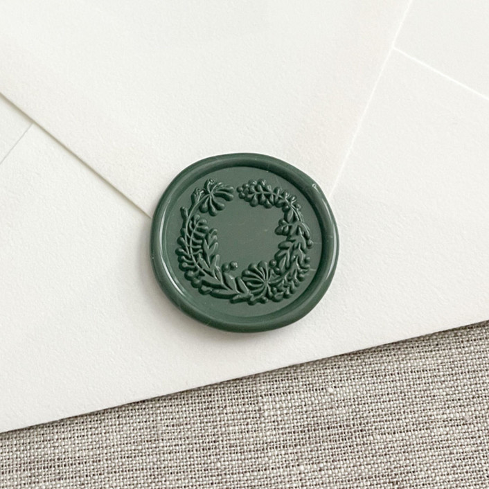 Wreath selfadhesive wax seal in olive green Set of 10 Wax Seals by
