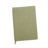 Custom Text Foil Embossed Linen Notebook | Gold Foil on Sage Green Linen