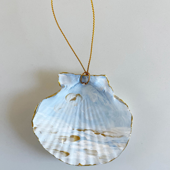 Hand-Painted Natural Seashell Ornament, Pale Blue and Gold Ornaments by ...