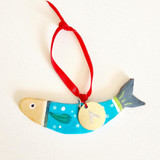 Personalized, Hand-made Clay Turq. Sardine Ornament Ornaments