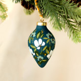 White and Teal Blooms - Teardrop shaped ornament Ornaments