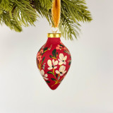 Festive Red Floral-Teardrop Shaped Ornament
