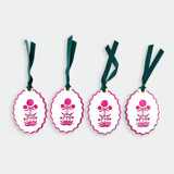 Paper Cut Out Hand Painted in Hot Pink Block Print Ornaments - Set of 4 Ornaments