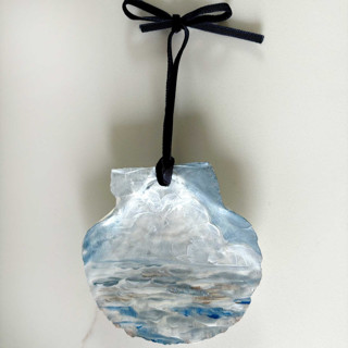 Hand-Painted Natural Seashell Ornament, Light Blue & White Ornaments