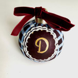 Personalized Hand-Painted Burgundy & Blue Plaid Monogram Ornament Ornaments