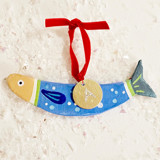 Personalized, Hand-made Clay Blue Sardine Ornament Ornaments