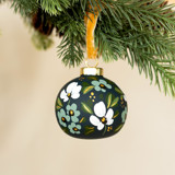 White and Teal Blooms - Round Shaped Ornament Ornaments