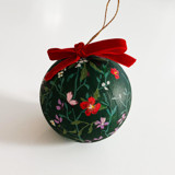 Hand-Painted Botanical Christmas Ornament on Green Background Ornaments
