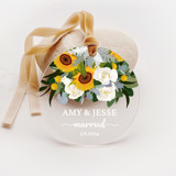 Personalized Acrylic Sunflower White Roses Married Ornament, Set of 1 Ornaments