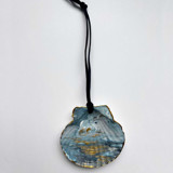 Original Hand-Painted Natural Seashell Ornament, Deep Blue, Slate & Gold Ornaments