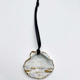 Original Hand-Painted Natural Seashell Ornament, Light Blue, White & Gold Ornaments