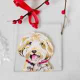 Custom Dog Portrait, Hand painted on a 3" Glass, Square Ornament Ornaments