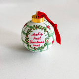 Personalized Hand-Painted “Baby’s First Christmas” Ornament – Red and Green Holiday Design Ornaments