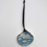 Original Hand-Painted Natural Seashell Ornament, Deep Blue, Gold & Gray