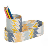 Hand-Marbled Desk Tray & Pencil Holder Organizer in Golden Blue Marbling Pencil Case
