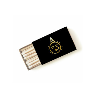 Party Emoji Matchbox, Gold on Black Party Matches and Matchbooks