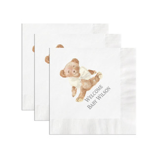 Teddy Bear with Ivory Bow Personalized Gender Neutral Baby Shower Napkin Party Napkins
