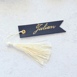 Faux Leather Tag with Tassel-  Personalized - Set of 10 Party Place Cards