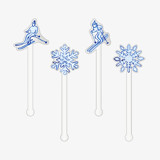 Skier Snowflake Acrylic Drink Stir Sticks (Set of 4)
