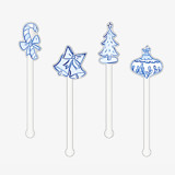 Blue and White Christmas Acrylic Drink Stir Sticks (Set of 4)