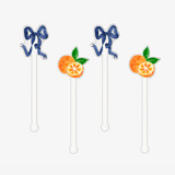Orange and Navy Bow Acrylic Drink Stir Sticks (Set of 4) Party Stir Sticks