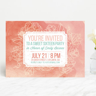 Watercolor Peonies Sweet Sixteen Party Invitations