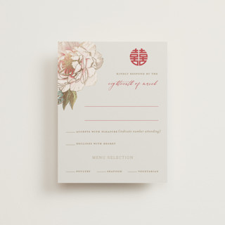 Auspicious Peonies Foil-Pressed RSVP Cards