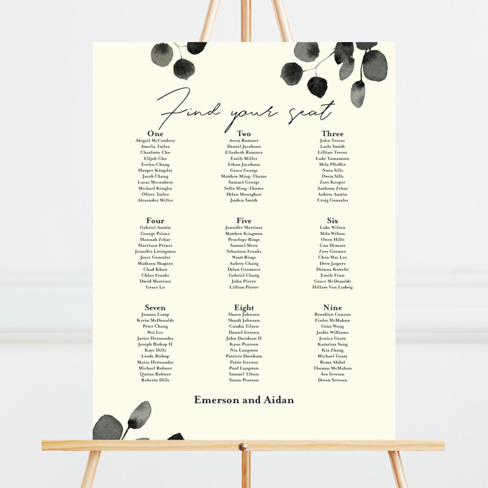 Silver Dollar Eucalyptus Custom Seating Chart by Shannon Chen of Four