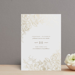 Engraved Flowers Foil-Pressed Save the Date Petite Cards
