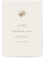 Simple Seashell Foil-Pressed Save The Date Cards