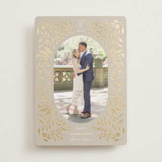 Golden Botanical Frame Foil-Pressed Save The Date Cards