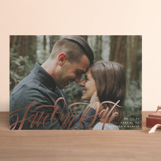 Classic Hand Lettered Overlay Foil-Pressed Save The Date Cards