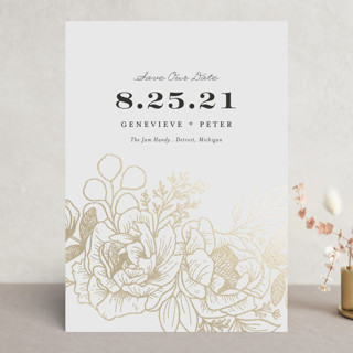 Etched Flowers Foil-Pressed Save The Date Cards