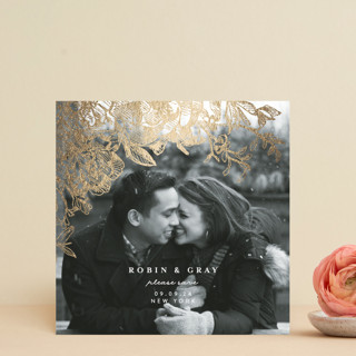 Engraved Flowers Foil-Pressed Save The Date Cards