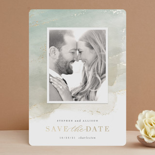 Seaside Watercolor Foil-Pressed Save The Date Cards