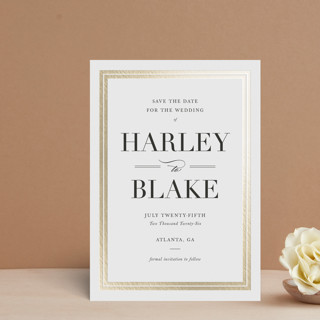 Gilded frame Foil-Pressed Save the Date Postcards