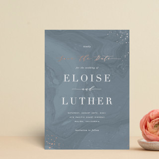 Moody Marbling Foil-Pressed Save the Date Postcards