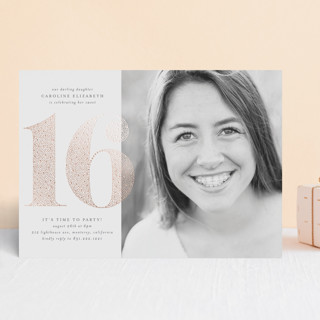 shimmering numbers Foil-Pressed Sweet Sixteen Party Invitations