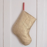 Small Gold Quilted Stocking with Red Ribbon Hook Detail Stockings