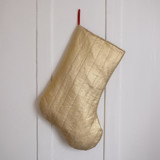 Gold Quilted Stocking with Red Ribbon Hook Detail Stockings