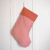 Pink Quilted Stocking with Red Appliqué and Cuff Details Stockings