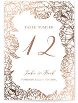 Blooming Peonies Foil-Pressed Table Numbers