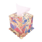 Hand-Marbled Scallop Tissue Box Cover in Multicolor Tissue Box Cover