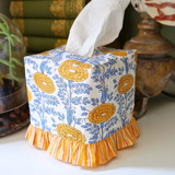 Ruffled Tissue Box Cover in Araminta Yellow Blockprint Tissue Box Cover